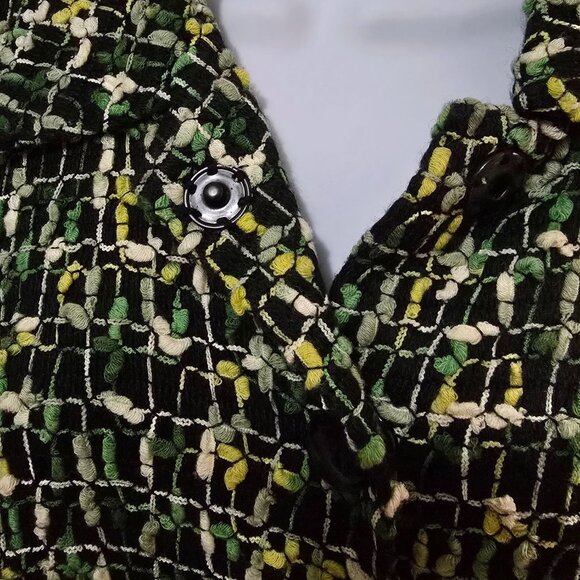 Vintage Green  Yellow Textured Tweed Button-Up Jacket old money elegant classic - Picture 4 of 11
